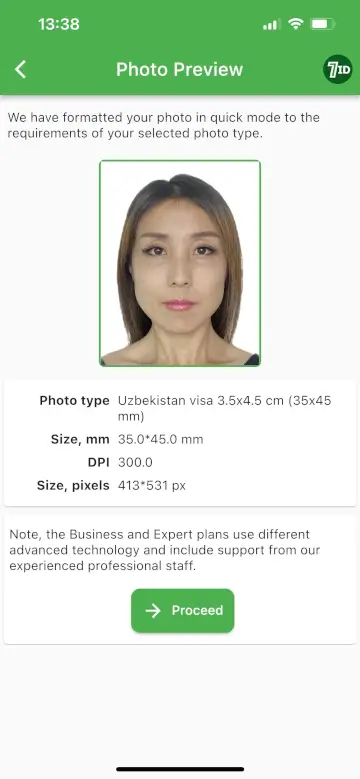 7ID App: Usbekistan Visum Foto Eksempel