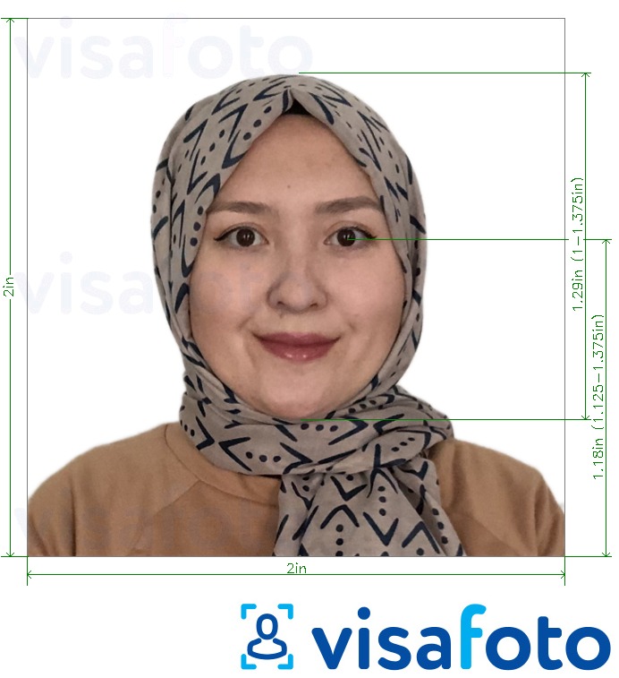 Mfano wa picha kwa Indonesia Visa 2x2 inchi (51x51 mm) kuwa na uhalisi sawa maalum